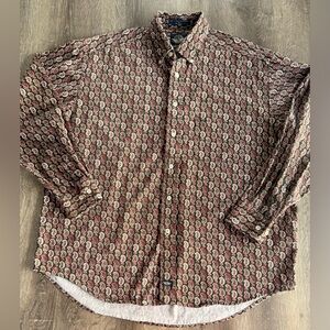 Dockers Wrinkle Free Vintage Paisley Print Long Button Down Shirt 100% Cotton L